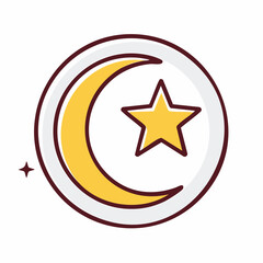 Yellow crescent moon and star icon outlined in dark brown