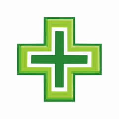Fototapeta premium Green cross symbol with layered design featuring multiple shades of green and a white outline