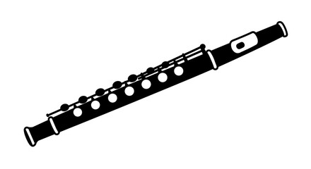 Isolated Musical Flute Illustration in Black and White