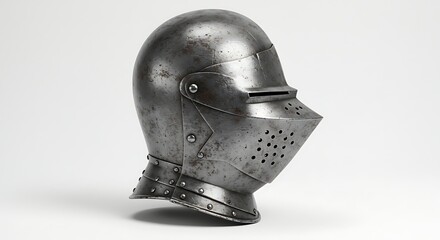 Medieval knight helmet on white background protection equipment