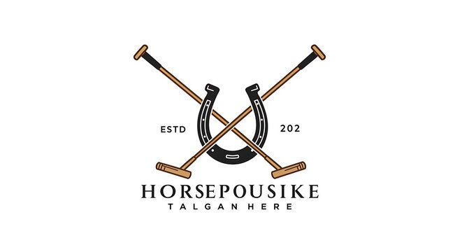 Equestrian sport symbol horseshoe and crossed polo mallets emblem