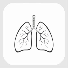 Simplified black and white illustration of human lungs showing bronchial tubes and branching airways