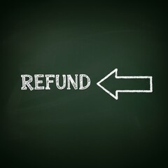 Refund arrow sign on chalkboard background