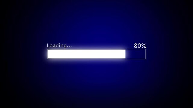 Abstract Loading Progress Bar from 0 to 100% stuck.  loading bar from 0 to 100 percent transfer on blue background.