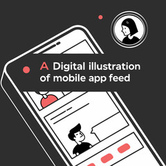 Modern digital illustration of a smartphone screen displaying a social media feed interface