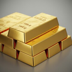 Gold bars stacked with neutral background