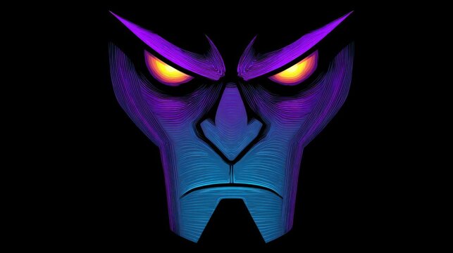 Abstract villainous face a conceptual digital illustration with glowing eyes