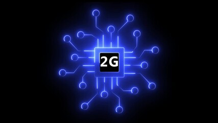Animated circuit board, Chip 2G concept with hi-tech digital data connection system. 2g networking chip icon futuristic neon circuit board