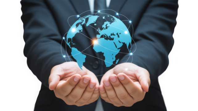 Holding Global Network Connection in Hands Represents Technology and Communication