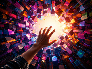 hands holding digital world map