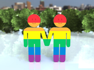 LGBTQを象徴した手を繋ぐ笑顔のアイコン　3Dイラストレーション