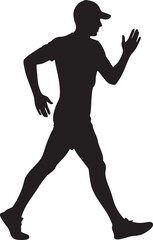 Dynamic silhouette man running with a cap isolated on white background