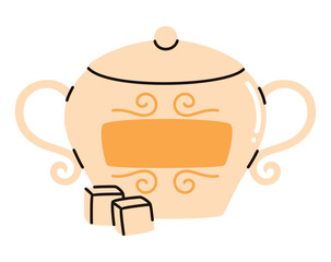 Vintage sugar bowl illustration in warm tones.