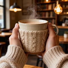 따뜻한밀크티와니트스웨터_겨울카페분위기