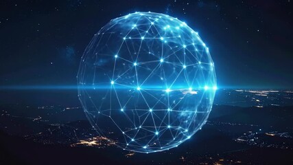 Digital Sphere Over Cityscape, Futuristic Design, Technological and Abstract Concept - Powered by Adobe