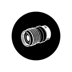 Camera. Icon with reflection on black background