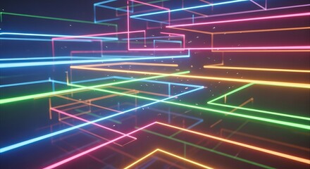 Obraz premium Abstract Neon Lines in 3D Space with Vibrant Colors and Depth