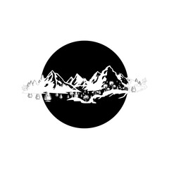 icon vectors illustration mountains black circle background