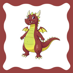 Cute cartoon dragon with red scales and yellow belly standing proudly.