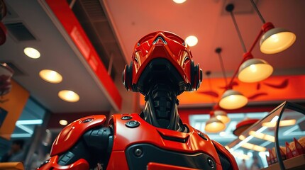 Red Robot in Modern Restaurant.