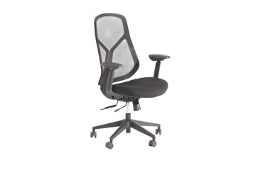 Chair 3 side view black ergonomic model featuring student usable with Athletic sports use adjustable elements for comfort and support during long sitting periods Office use, white background