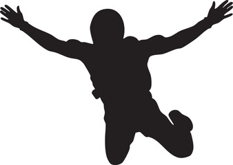 Silhouette skydiver in freefall with arms extended isolated on white background