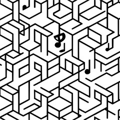 Obraz premium Abstract maze music notes black and white illustration for creative design projects and musical themes art work