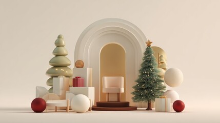 minimalist studio background with christmas concept