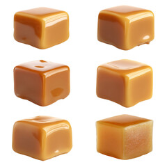 Creamy caramel cubes arranged in grid, showcasing glossy finish and rich golden brown color, perfect for desserts or snacks