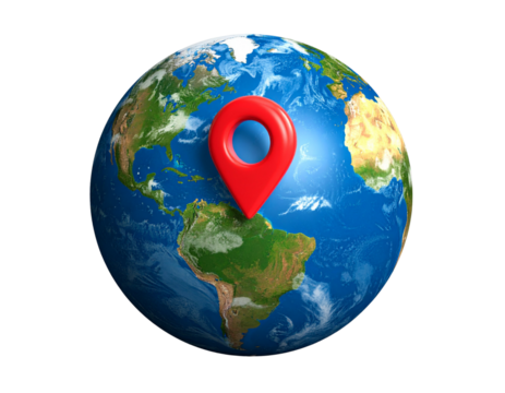  Realistic Earth Globe with Red Location Pin PNG
