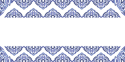 Zig Zag Blue Geometric Border Framing White Center