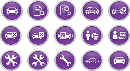 Automobile service icons vector illustration set with repair tools, maintenance symbols, car diagnostics, mechanic equipment, auto workshop, technical inspection, garage services design
