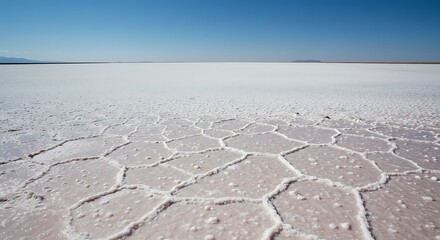 Expansive salt flat under clear blue sky textured landscape