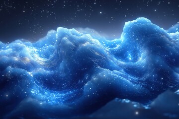 Fototapeta premium Stars twinkle in a blue sky dotted with fluffy clouds.