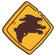 Cartoon Warning Aggressive Rabbit Sign Illustration