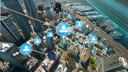 Aerial view of a vibrant cityscape showcasing urban connectivity and technology integration - Powered by Adobe