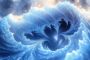 Blue flower with glistening water droplets.