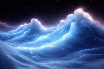 Moonlit night: Ocean wave glistening under starlit sky.