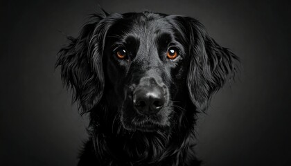 Close-up portrait of a black dog against a dark background