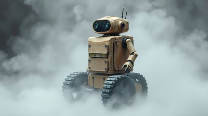 Retro Robot in Smoky Scene.