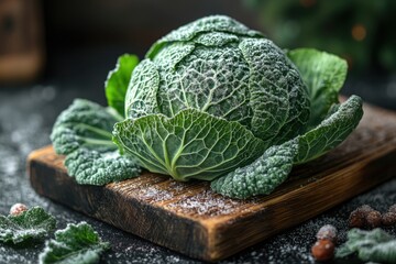 Head of cabbage on cutting board.