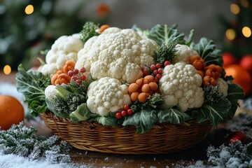 Basket filled with assorted fresh vegetables.