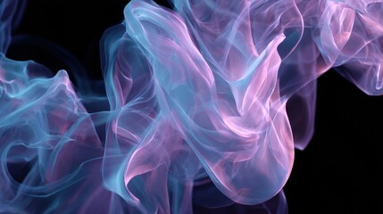Obraz premium Swirling Translucent Smoke in Blue and Pink Gradient with Illuminated Glow on Black Background in Abstract Digital Composition