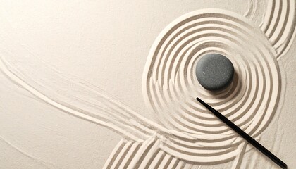 Creating mindful patterns in sand with a stone and brush for emotional wellness