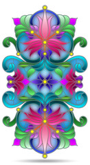 A set of illustrations in a stained glass style with abstract botanical elements, isolated on a white background