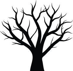 dry tree silhouette vector.Silhouette of a dry tree on white background..eps