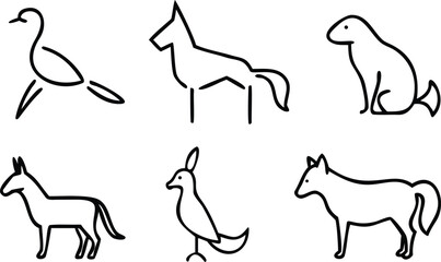 Stylized line art illustrations of different animals