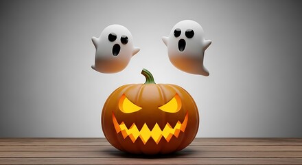 Spooky Halloween Pumpkin with Floating Ghosts
