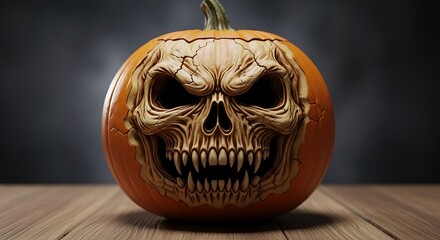 Scary Skull Carved Pumpkin Halloween Decoration