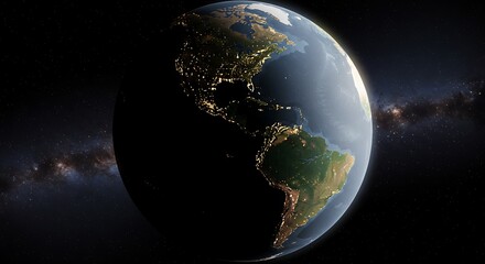 Earth globe with city lights and cosmos background illustrative view